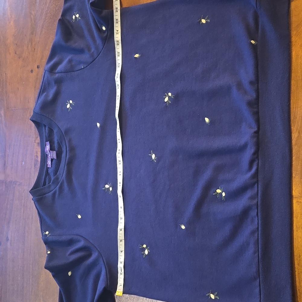 Gloria Vanderbilt Navy Blue Lemon Embroidered Crewneck Sweatshirt Size XXL - Picture 5 of 8